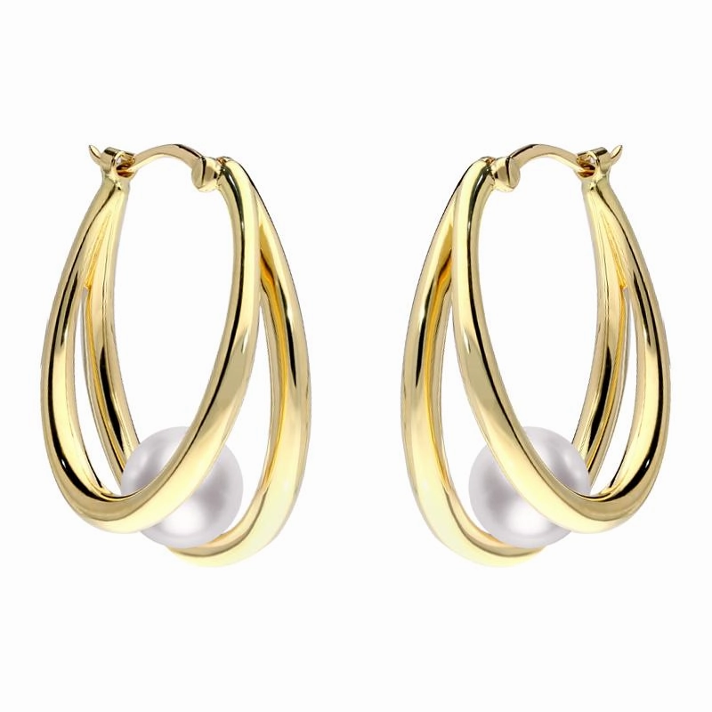 Mikimoto 18ct Yellow Gold 6mm White Akoya Pearl Hoop Earrings D