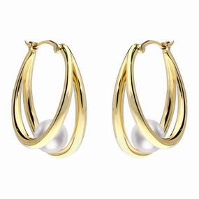 Mikimoto 18ct Yellow Gold 6mm White Akoya Pearl Hoop Earrings D