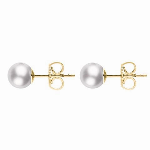 Mikimoto 18ct Yellow Gold 6mm White Grade AA Pearl Stud Earrings