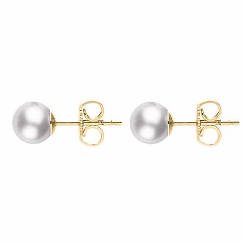 Mikimoto 18ct Yellow Gold 6mm White Grade AAA Pearl Stud Earrings