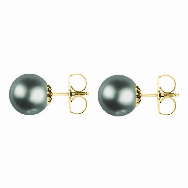 Mikimoto 18ct Yellow Gold 8mm A  Black South Sea Pearl Stud Earrings