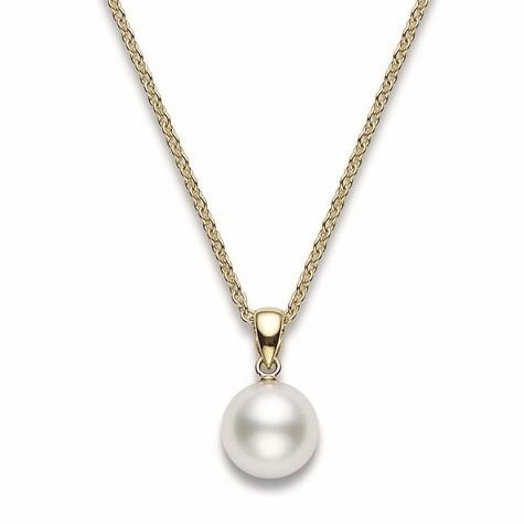 Mikimoto 18ct Yellow Gold 8mm White AA Akoya Pearl Necklace