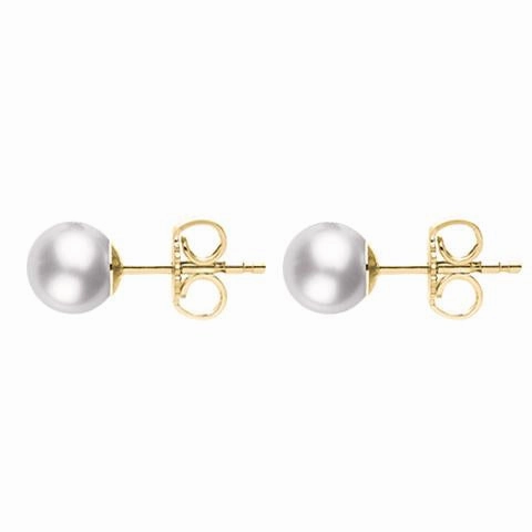 Mikimoto 18ct Yellow Gold 8mm White Grade A  Pearl Stud Earrings