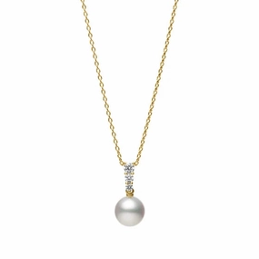 Mikimoto 18ct Yellow Gold Akoya Pearl 0.13 ct Diamond Morning Dew Necklace