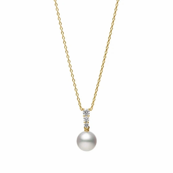 Mikimoto 18ct Yellow Gold Akoya Pearl 0.13 ct Diamond Morning Dew Necklace