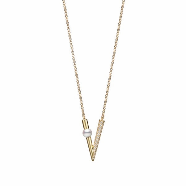 Mikimoto 18ct Yellow Gold Akoya Pearl 0.29ct Diamond V Code Pendant