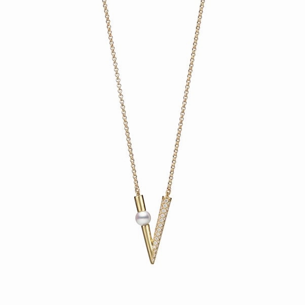 Mikimoto 18ct Yellow Gold Akoya Pearl 0.29ct Diamond V Code Pendant