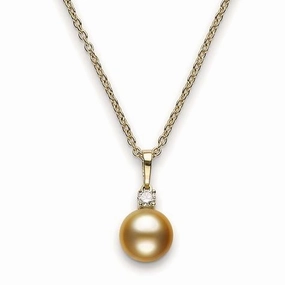 Mikimoto 18ct Yellow Gold Diamond 10mm Golden A  South Sea Pearl Necklace
