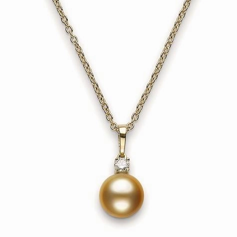 Mikimoto 18ct Yellow Gold Diamond 10mm Golden A  South Sea Pearl Necklace