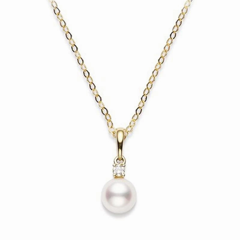 Mikimoto 18ct Yellow Gold Diamond 6mm White AA Akoya Pearl Necklace