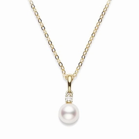 Mikimoto 18ct Yellow Gold Diamond 6mm White AA Akoya Pearl Necklace