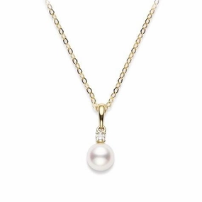 Mikimoto 18ct Yellow Gold Diamond 8mm White AA Akoya Pearl Necklace
