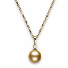Mikimoto 18ct Yellow Gold Diamond 9mm Golden A  South Sea Pearl Necklace