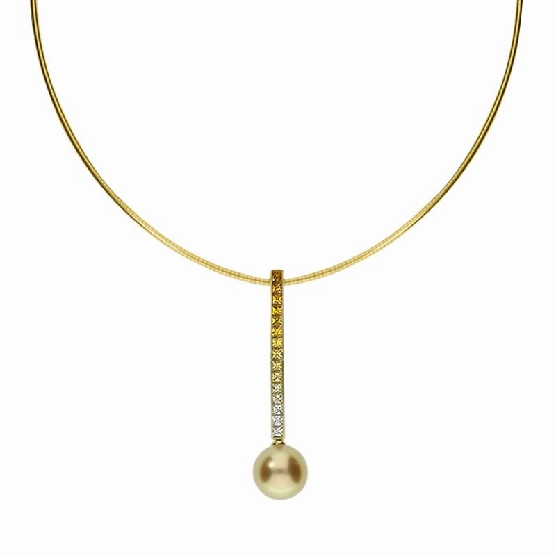 Mikimoto 18ct Yellow Gold Golden South Sea Pearl Sapphire Drop Necklace