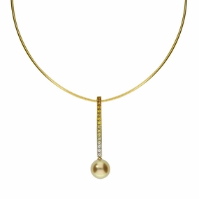 Mikimoto 18ct Yellow Gold Golden South Sea Pearl Sapphire Drop Necklace