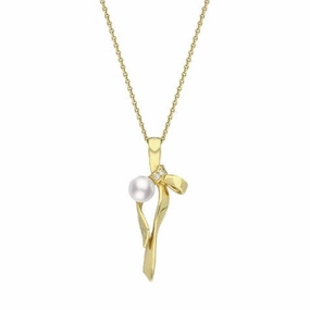 Mikimoto 18ct Yellow Gold White Akoya Pearl Bow Necklace