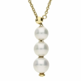 Mikimoto 18ct Yellow Gold White Akoya Pearl Triple Drop Necklace
