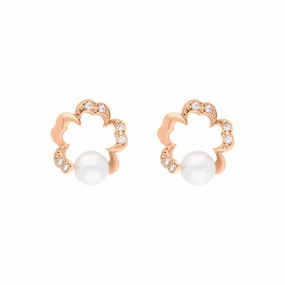 Mikimoto Cherry Blossom 18ct Rose Gold Akoya Pearl Diamond Earrings