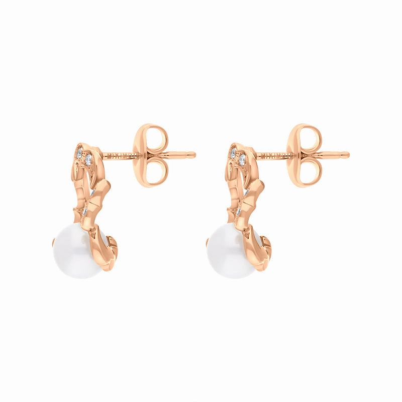 Mikimoto Cherry Blossom 18ct Rose Gold Akoya Pearl Diamond Earrings