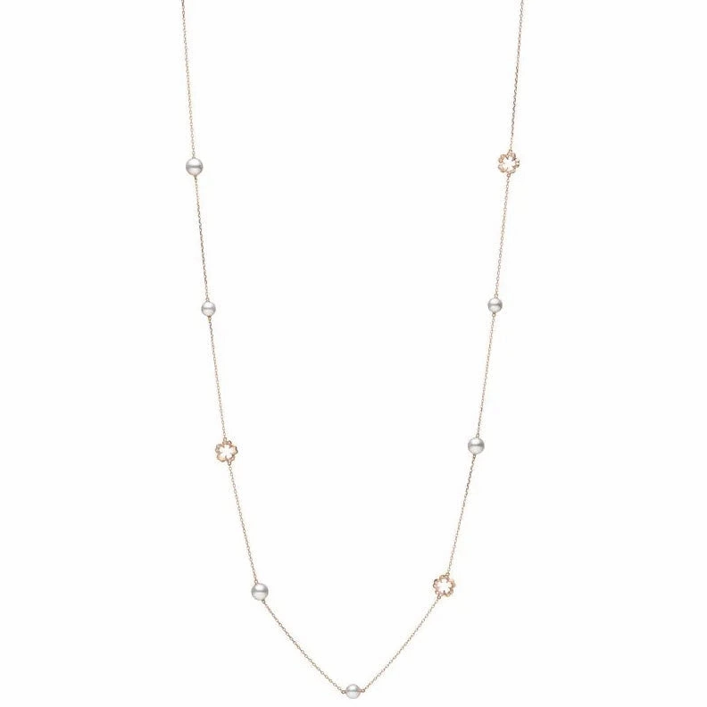 Mikimoto Cherry Blossom 18ct Rose Gold Pearl Diamond Sautoir Necklace