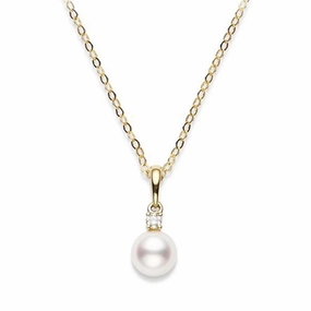 Mikimoto Classic 18ct Yellow Gold Diamond 6.5mm White AA Akoya Pearl Necklace