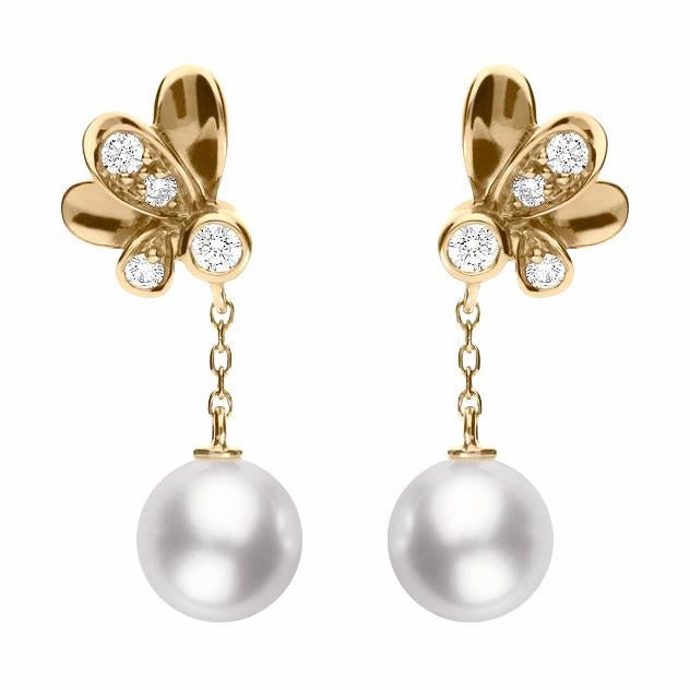 Mikimoto Dandelion 18ct Rose Gold Diamond Pearl Earrings