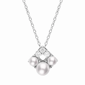 Mikimoto Falling Flakes 18ct White Gold 0.10ct Diamond Pearl Necklace