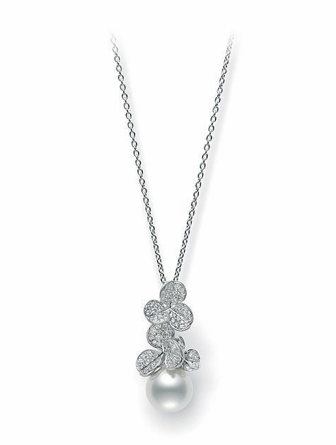 Mikimoto Fortune Leaves 18ct White Gold 12mm South Sea Pearl 0.93ct Diamond Necklace