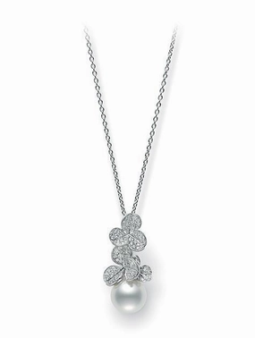 Mikimoto Fortune Leaves 18ct White Gold 12mm South Sea Pearl 0.93ct Diamond Necklace