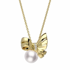 Mikimoto Jeux de Rubans 18ct Yellow Gold 8mm Pearl Diamond Necklace
