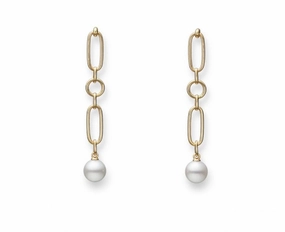 Mikimoto M Code 18ct Yellow Gold White Akoya Pearl Drop Earrrings