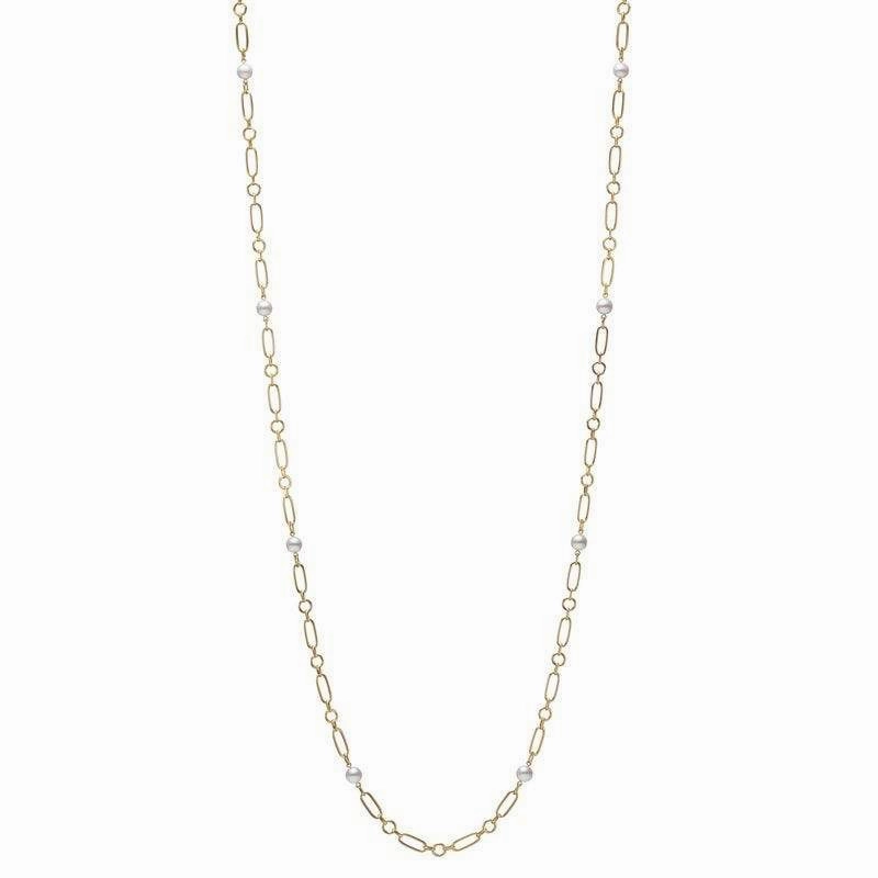 Mikimoto M Code 18ct Yellow Gold White Akoya Pearl Long Necklace
