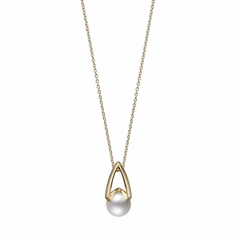 Mikimoto M Collection 18ct Yellow Gold Diamond White Akoya Pearl Pendant