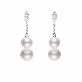 Mikimoto Morning Dew 18ct White Gold Diamond White Akoya Pearl Earrings