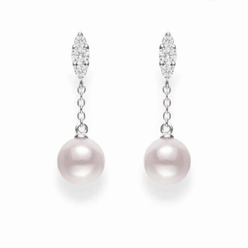Mikimoto Morning Dew 18ct White Gold Diamond White Akoya Pearl Long Drop Earrings