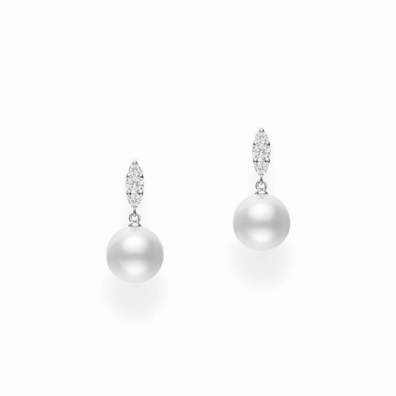 Mikimoto Morning Dew 18ct White Gold Diamond White South Sea Pearl Earrings