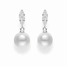 Mikimoto Morning Dew 18ct White Gold Diamond White South Sea Pearl Earrings