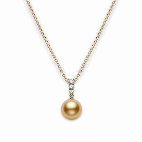 Mikimoto Morning Dew 18ct Yellow Gold Diamond Golden South Sea Pearl Pendant