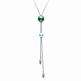 Mikimoto Necklace Tassel Drop Pearl And Diamond 18ct White Gold