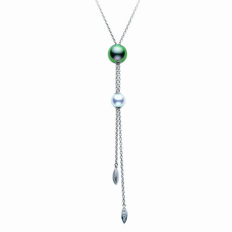 Mikimoto Necklace Tassel Drop Pearl And Diamond 18ct White Gold