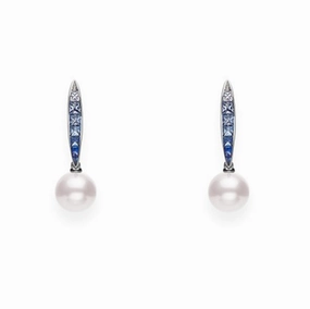 Mikimoto Ocean 18ct White Gold Sapphire 8mm White A  Akoya Pearl Earrings