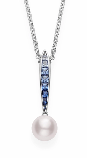 Mikimoto Ocean 18ct White Gold Sapphire 8mm White A  Akoya Pearl Necklace
