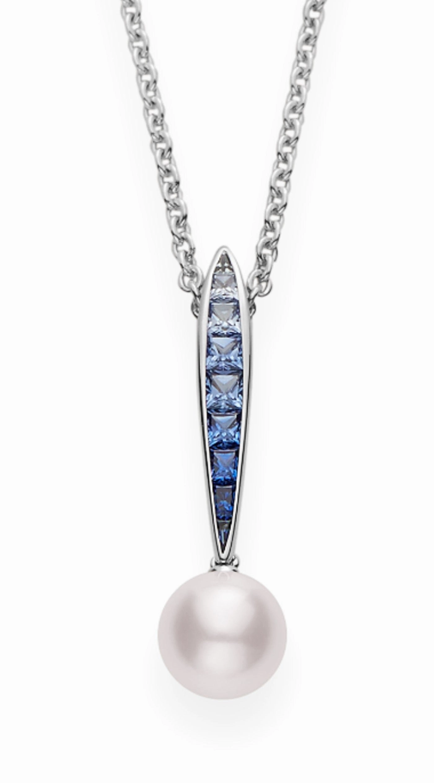 Mikimoto Ocean 18ct White Gold Sapphire 8mm White A  Akoya Pearl Necklace