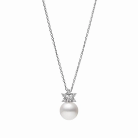 Mikimoto Star 18ct White Gold Diamond 8.25mm White Akoya Pearl Necklace