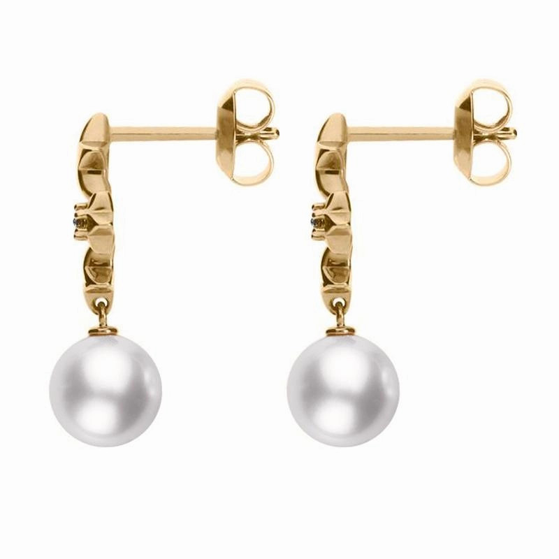 Mikimoto Starry Night 18ct Rose Gold Diamond Pearl Earrings