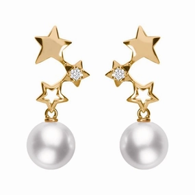 Mikimoto Starry Night 18ct Rose Gold Diamond Pearl Earrings
