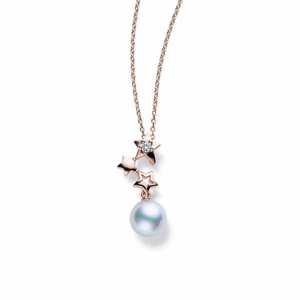Mikimoto Starry Night 18ct Rose Gold Diamond Pearl Necklace
