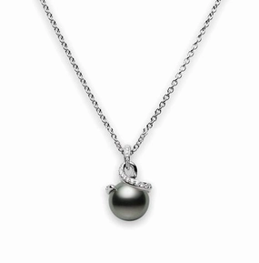 Mikimoto Twist 18ct White Gold Diamond Black South Sea Pearl Necklace