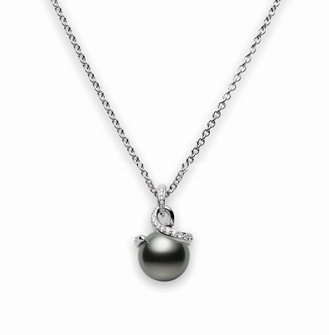 Mikimoto Twist 18ct White Gold Diamond Black South Sea Pearl Necklace