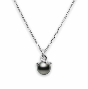 Mikimoto Twist 18ct White Gold Diamond Black South Sea Pearl Necklace